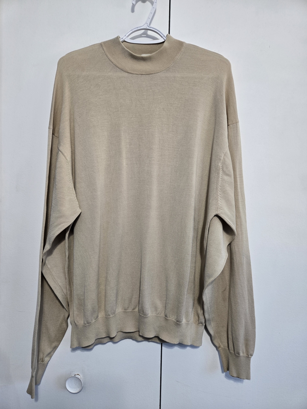 Pronto Uomo XXL Silk Cotton Mock Neck Sweater Beige Oversized Pullover